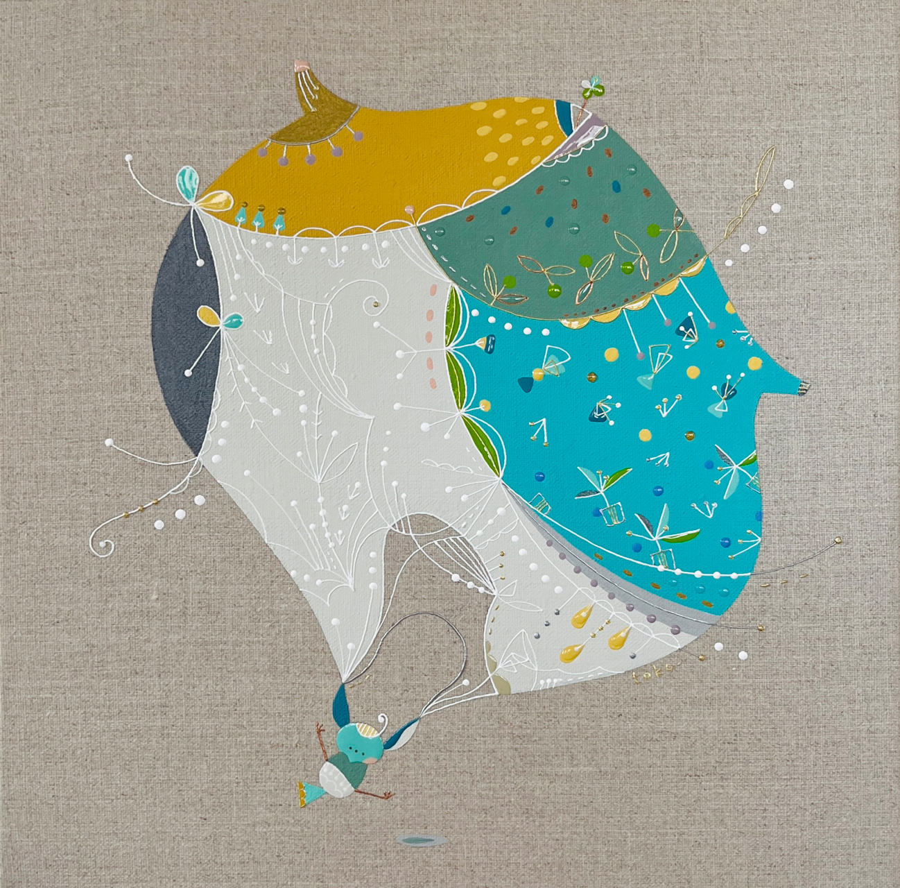 肌着パラシュート - キャンバス・アクリル絵具、顔料、樹脂 by あおきさとこ | aL【アエル】