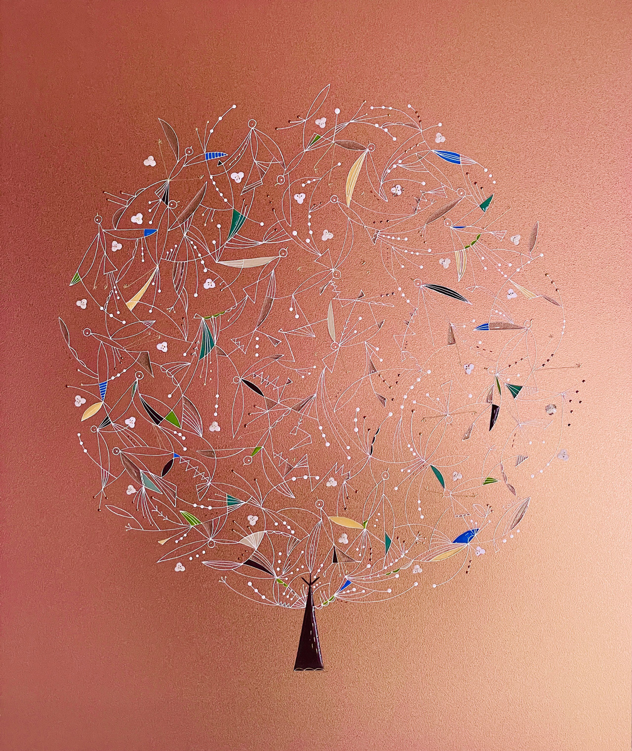 想音の木 – continue to flap – - チタン、木製パネル・アクリル絵具、顔料、樹脂 by あおきさとこ | aL【アエル】