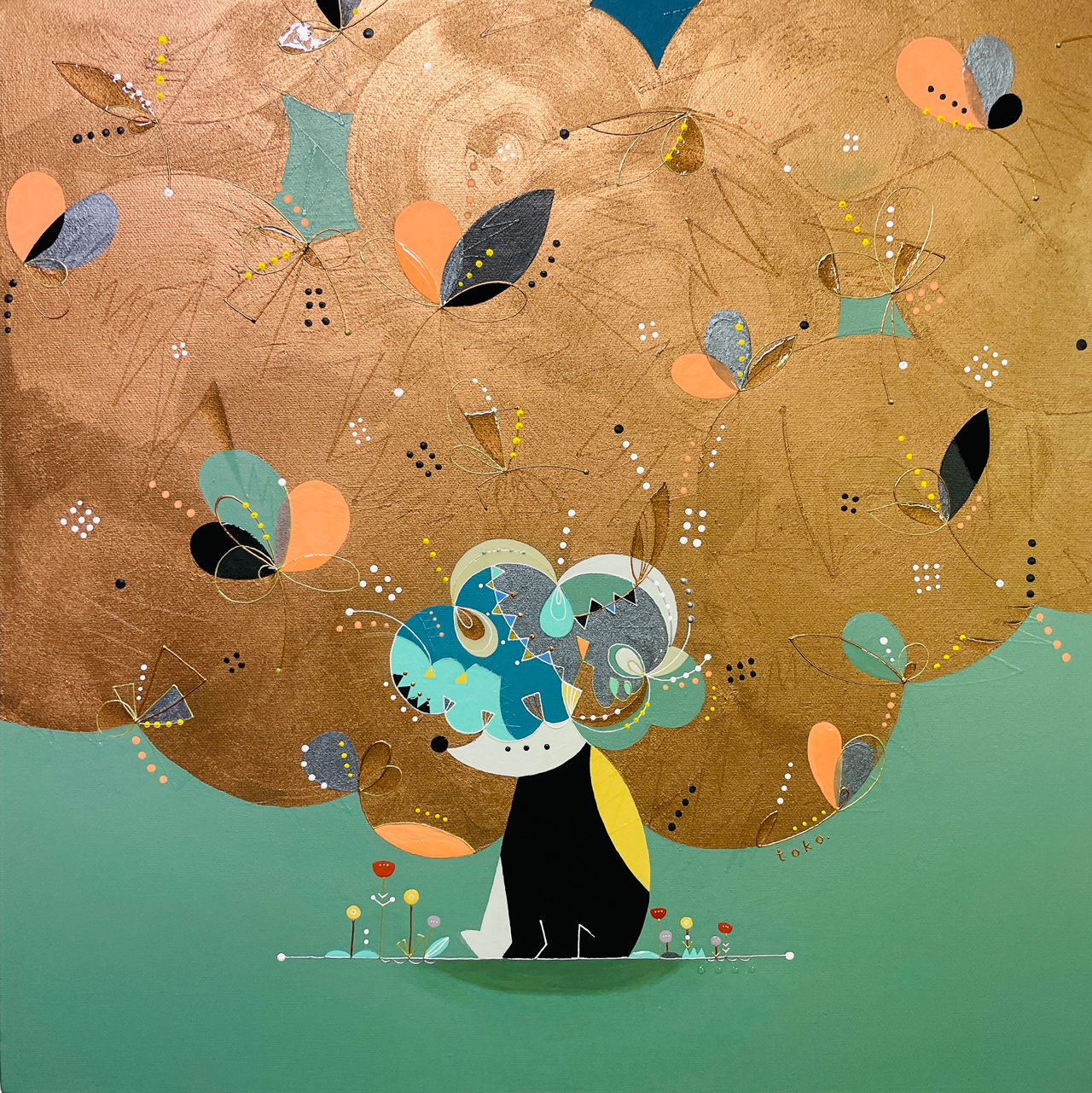 なやむヒト - キャンバス・アクリル絵具、顔料、樹脂、蛍光塗料 by あおきさとこ | aL【アエル】