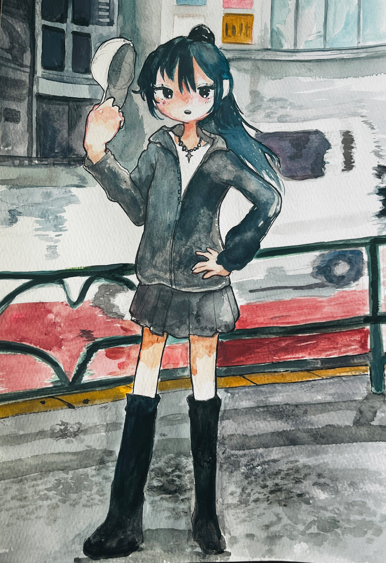 道路と少女 - 紙に水彩 by Otada | aL【アエル】