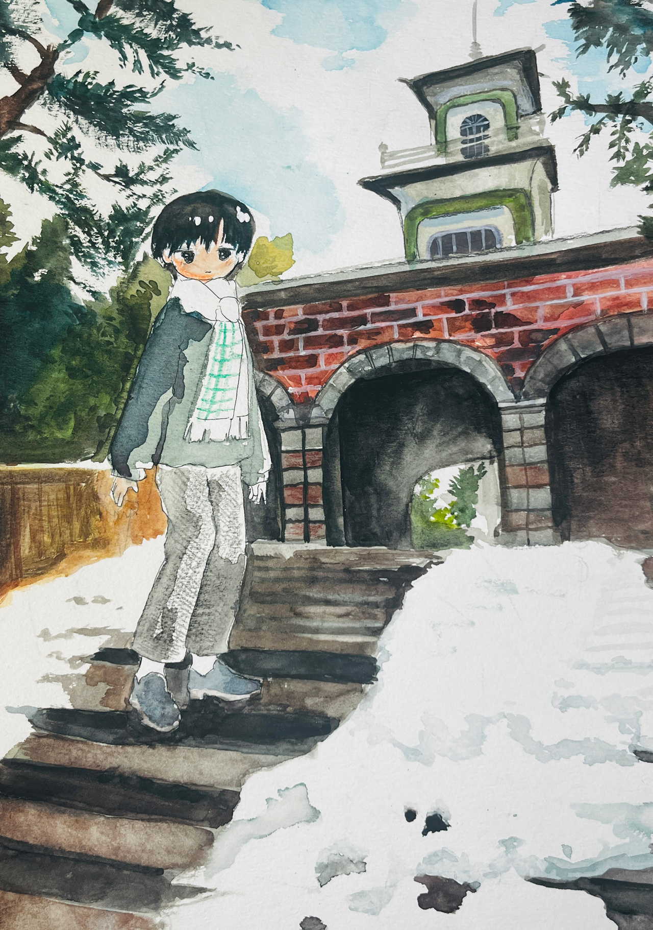 雪の散歩 - 紙に水彩 by Otada | aL【アエル】