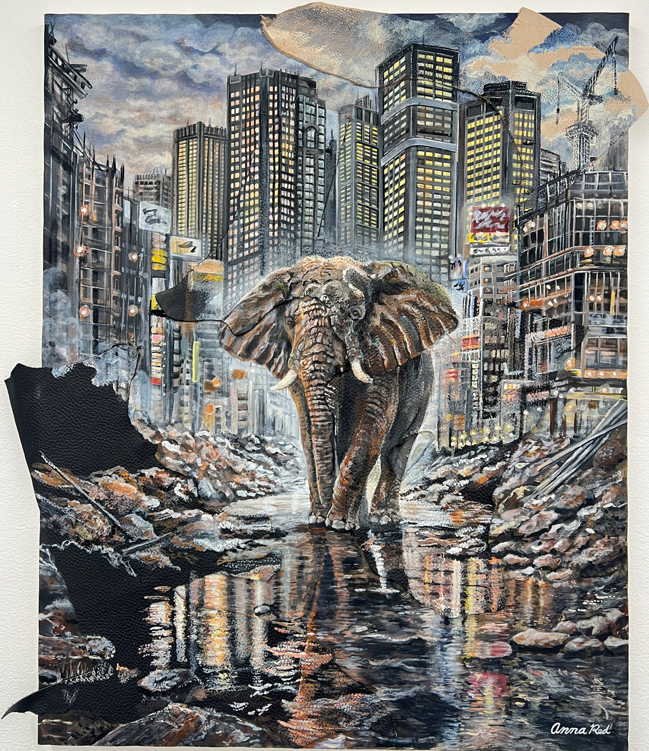 歩みを止めぬ者 - キャンバス、本革廃材、アクリル絵具  by ANNA RED | aL【アエル】