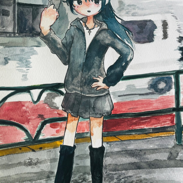道路と少女